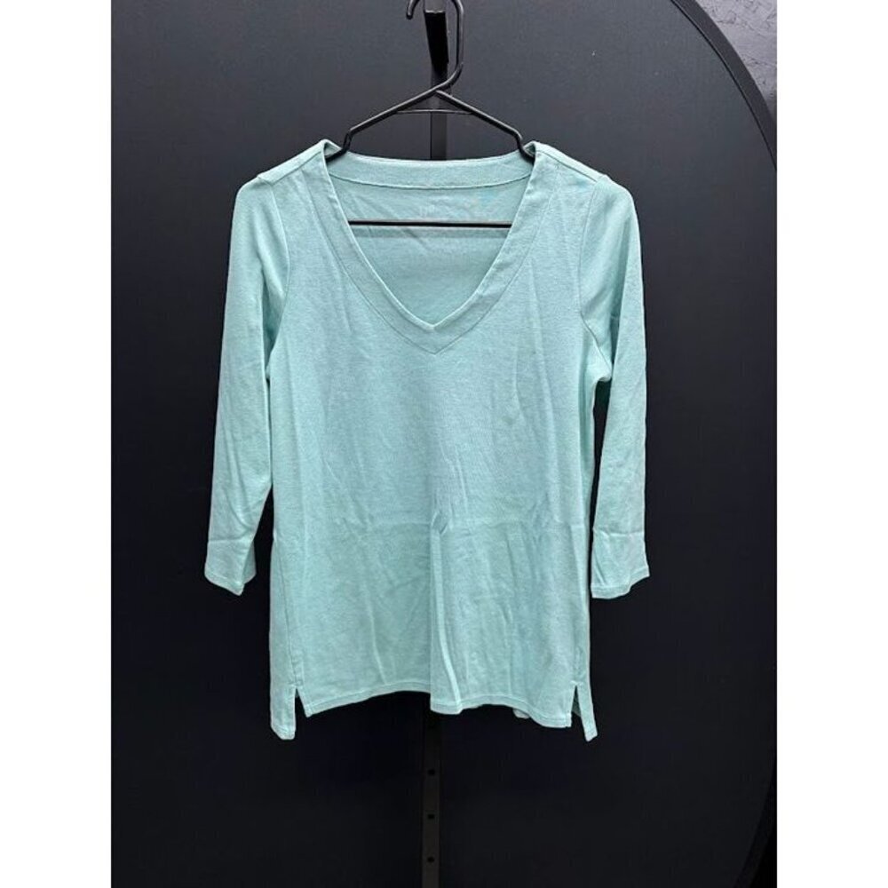 J. Jill Aqua Blue Pima 3/4 Sleeve V-Neck Top